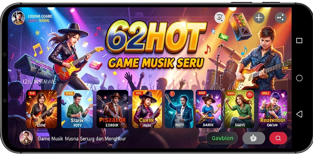 Tangkapan layar dari gameplay 62HOT menampilkan pengalaman musik yang seru.