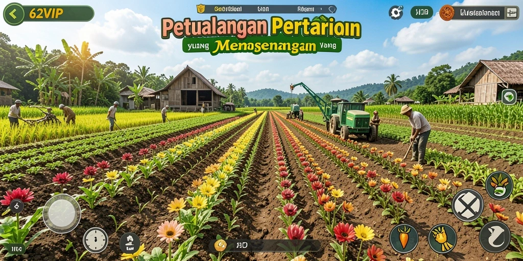 Tampilan gameplay menarik dari 62VIP dengan pertanian yang subur.