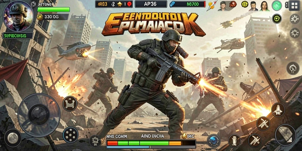 Tangkapan layar utama API36 menampilkan pertarungan seru dalam game Action.