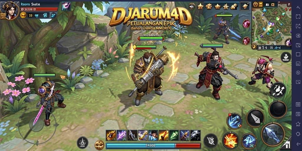 Screenshot utama DJARUM4D menampilkan pertempuran epik di dunia MMORPG.