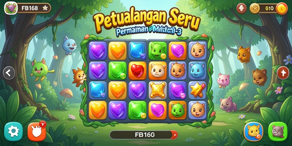 Tampilan gameplay FB168 yang seru dan penuh warna dalam permainan Match-3.