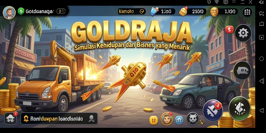Screenshot utama GOLDRAJA menampilkan gameplay simulasi yang menarik.
