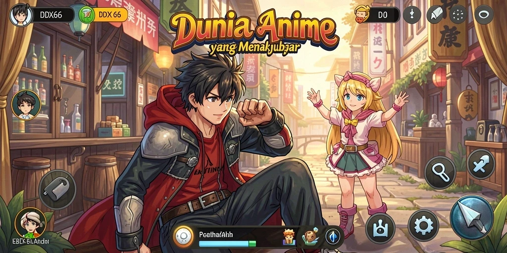 Tampilan gameplay yang memukau dan karakter Anime yang beraksi.