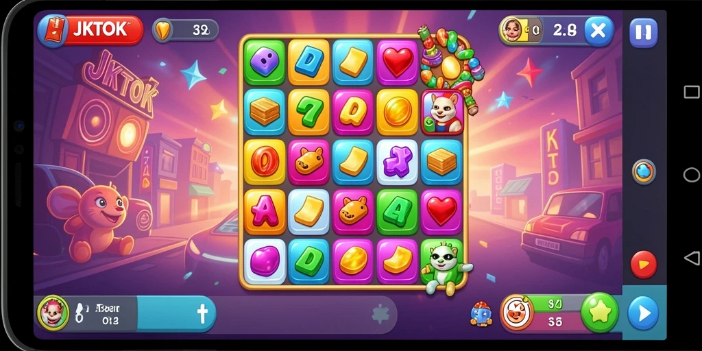 Screenshot gameplay JKTOK yang menunjukkan tantangan Match-3 yang mengasyikkan.
