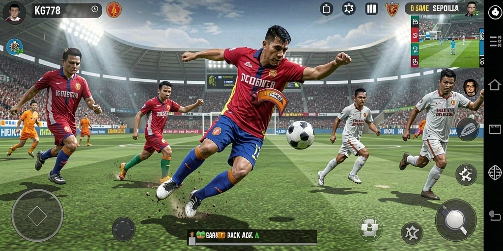 Tampilan gameplay KG778 dengan aksi sepak bola yang dinamis.