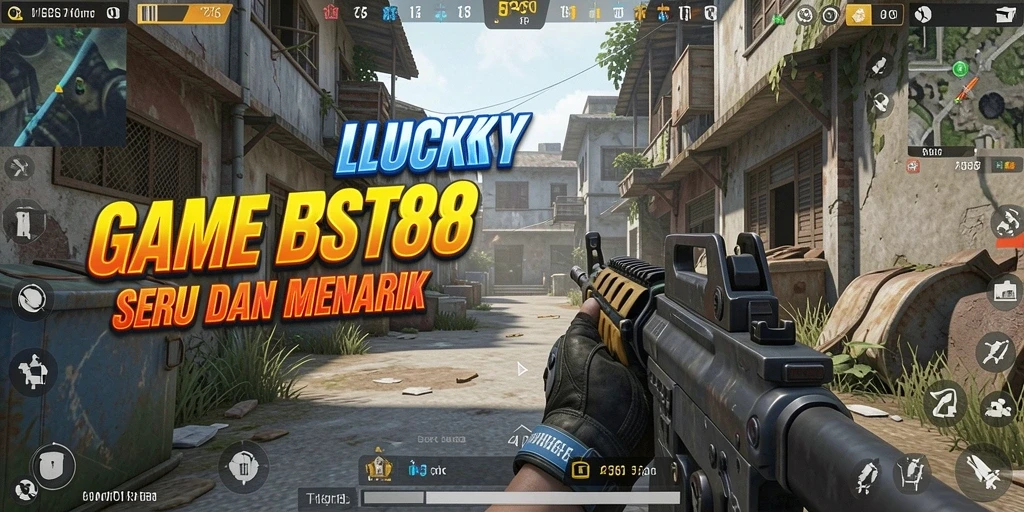 Screenshot LUCKYBEST88 menampilkan aksi gameplay FPS yang intens.