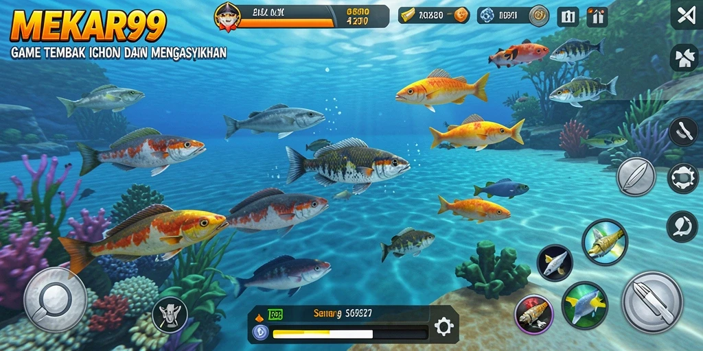 Screenshot MEKAR99 menampilkan gameplay Tembak Ikan yang seru.
