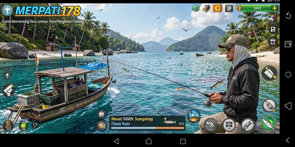 Screenshot gameplay MERPATI178 menampilkan aksi memancing yang seru.