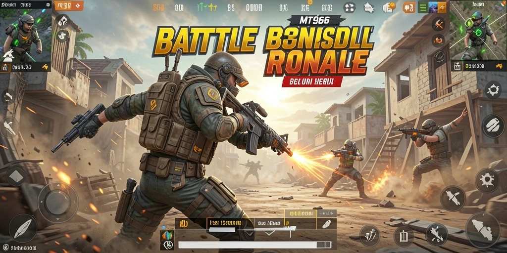 Screenshot menunjukkan pertarungan epik dalam game Battle Royale.