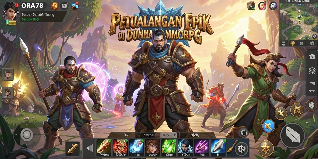 Tangkapan layar utama ORA78 memperlihatkan aksi seru dalam gameplay MMORPG.