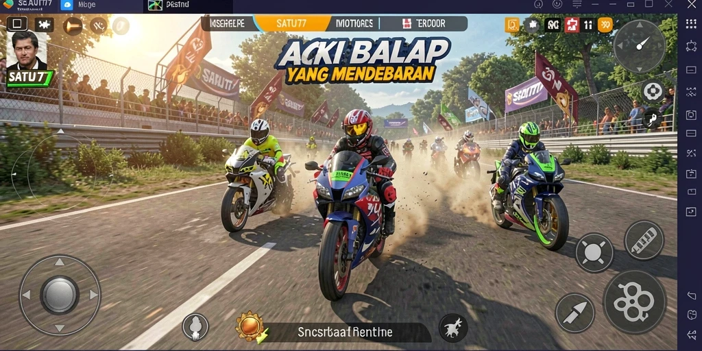 Tampilan seru gameplay balap motor dalam SATU77.