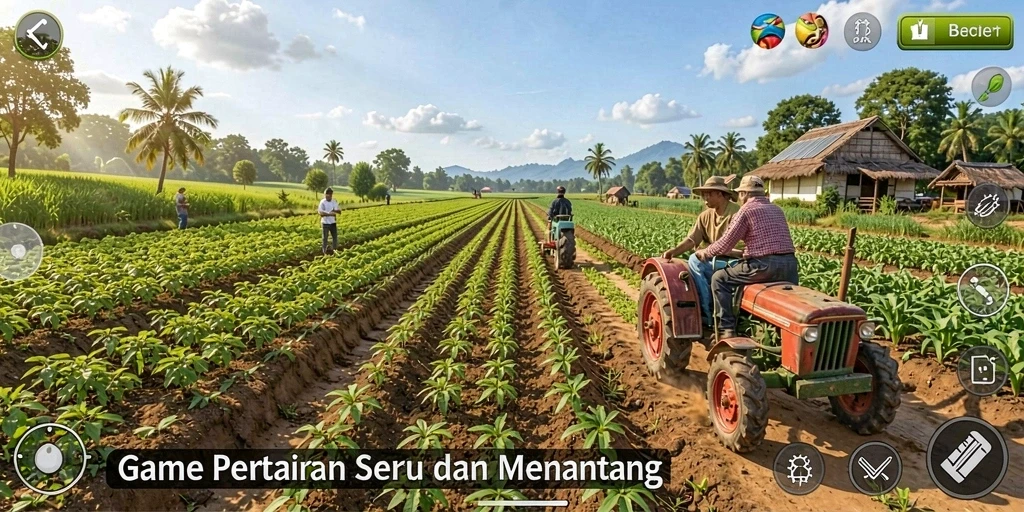 Tangkapan layar V07 menunjukkan suasana gameplay bertani yang seru dan menarik.